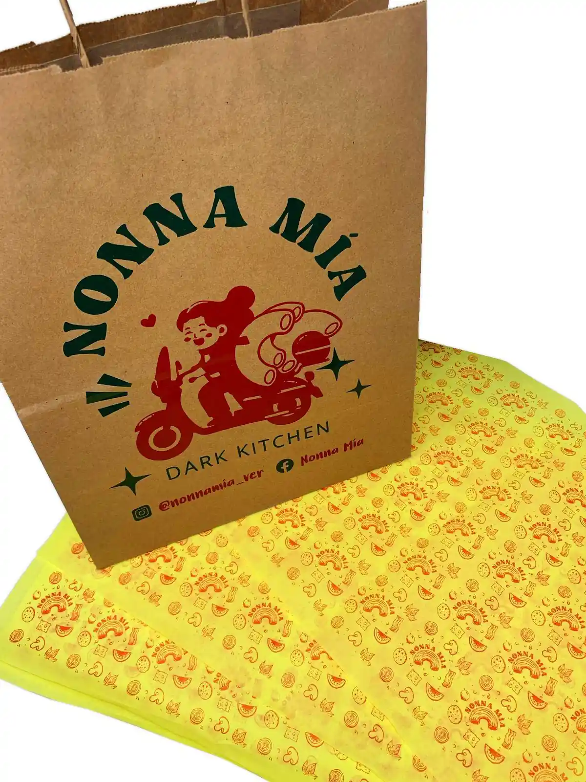 Bolsa de papel kraft y papel personalizado con marca Nonna Mía Papelver